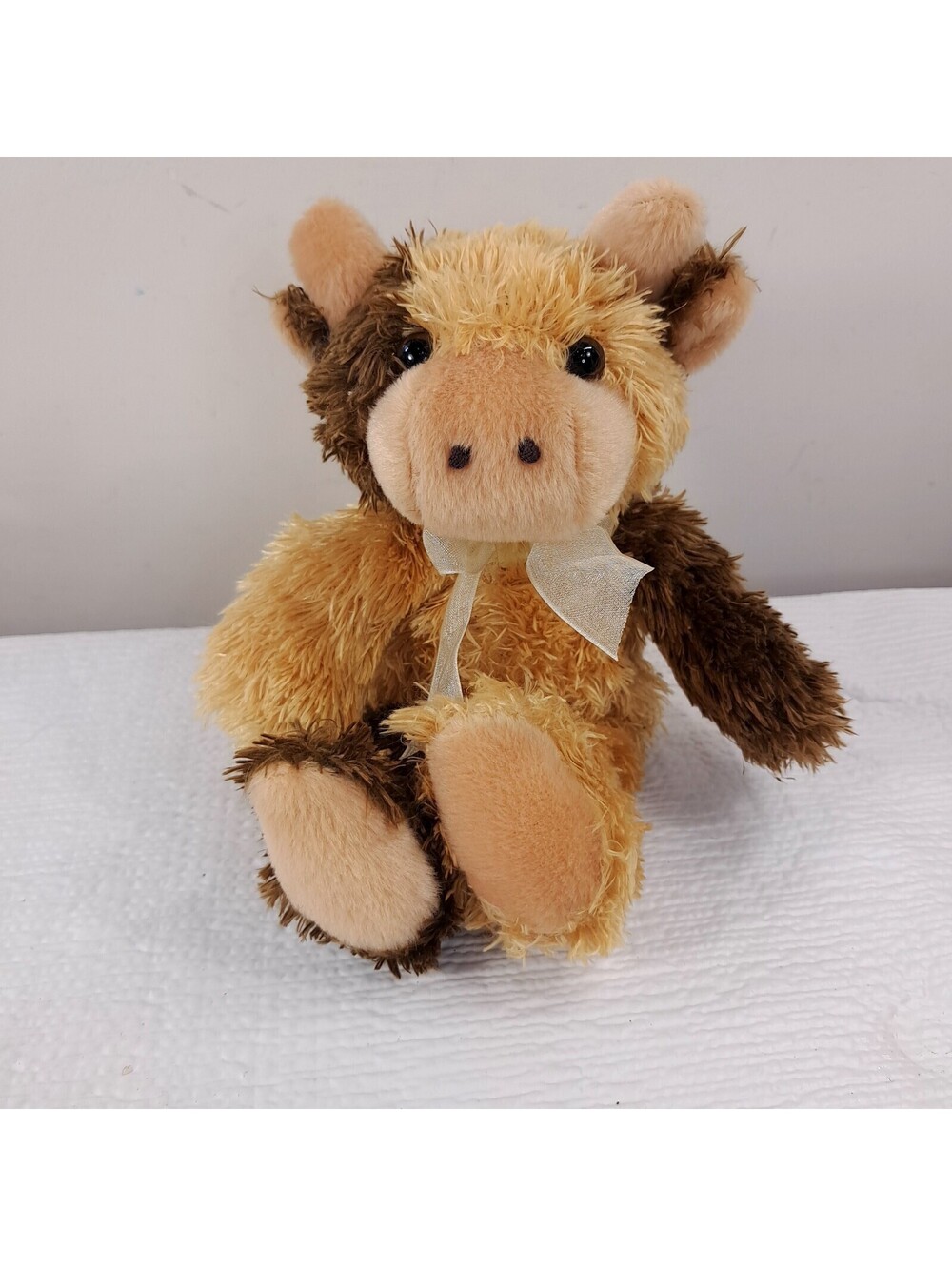 Kellytoy BeanPals Cow Bull Plush Brown Tan Stuffed Animal Toy fuzzy bean pals